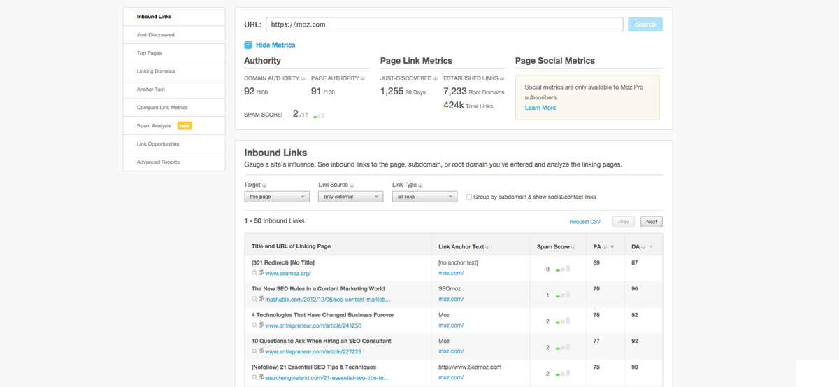 Moz Open Site Explorer