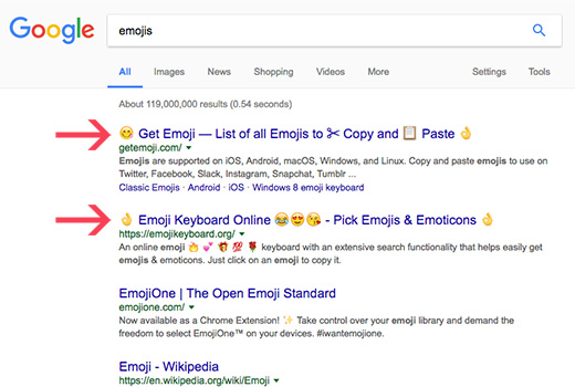 emojis return to google