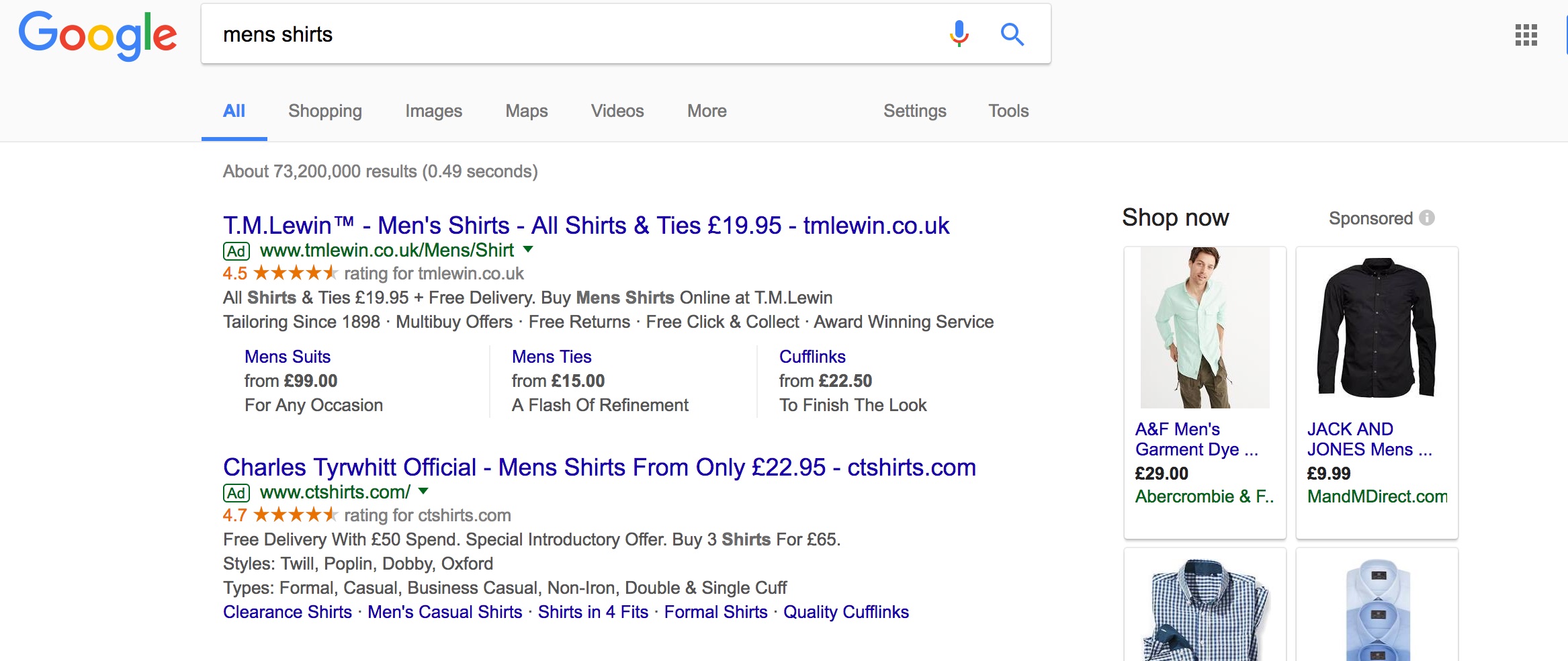 google adwords paid search results
