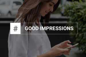 Person Using Mobile Phone #Good Impressions Text