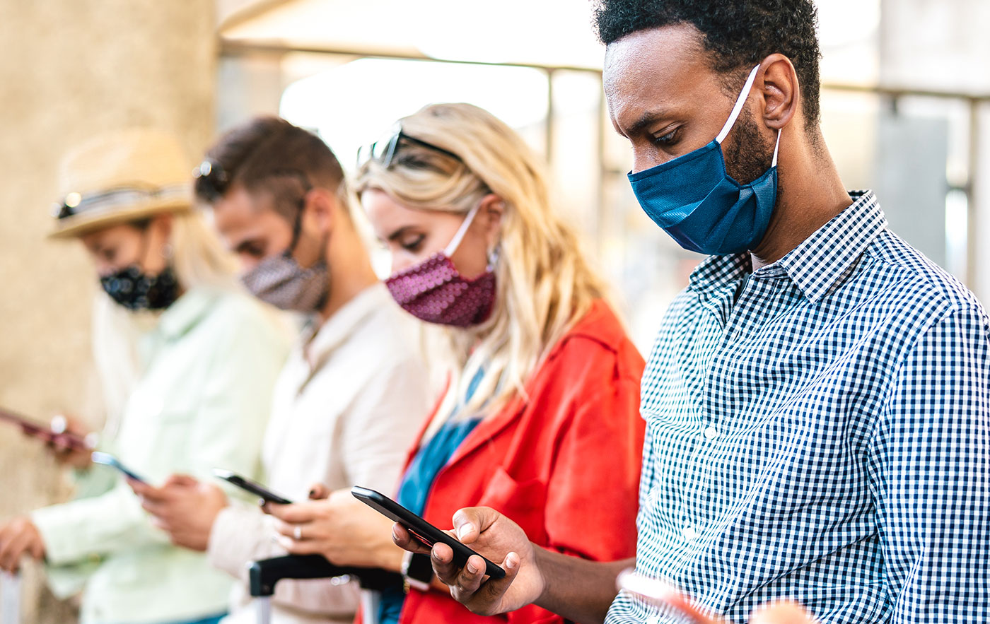 People Face Masks Using Mobile Phones