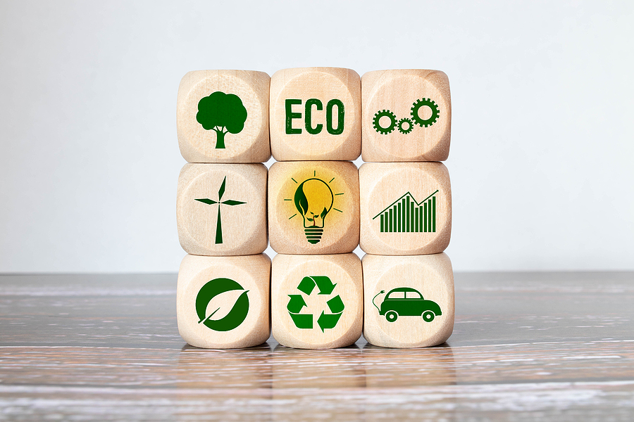 Wooden Blocks Dice Green Carbon Footprint Icons