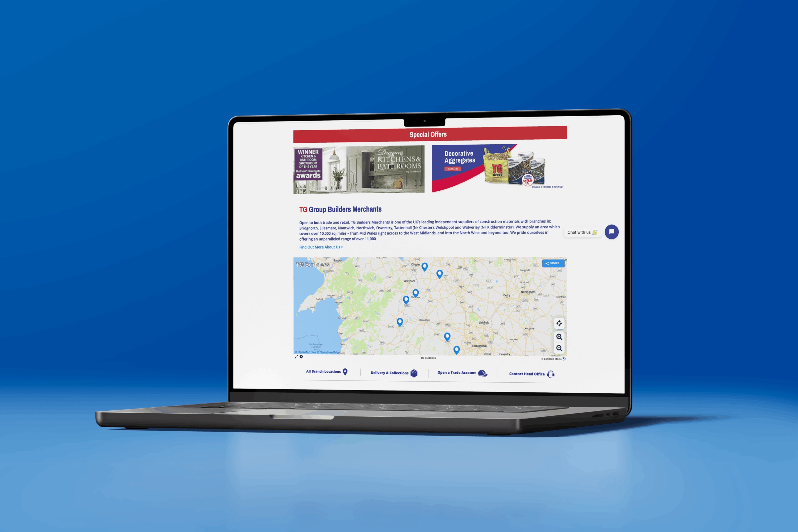 TG Builders Merchants Website Laptop Mockup