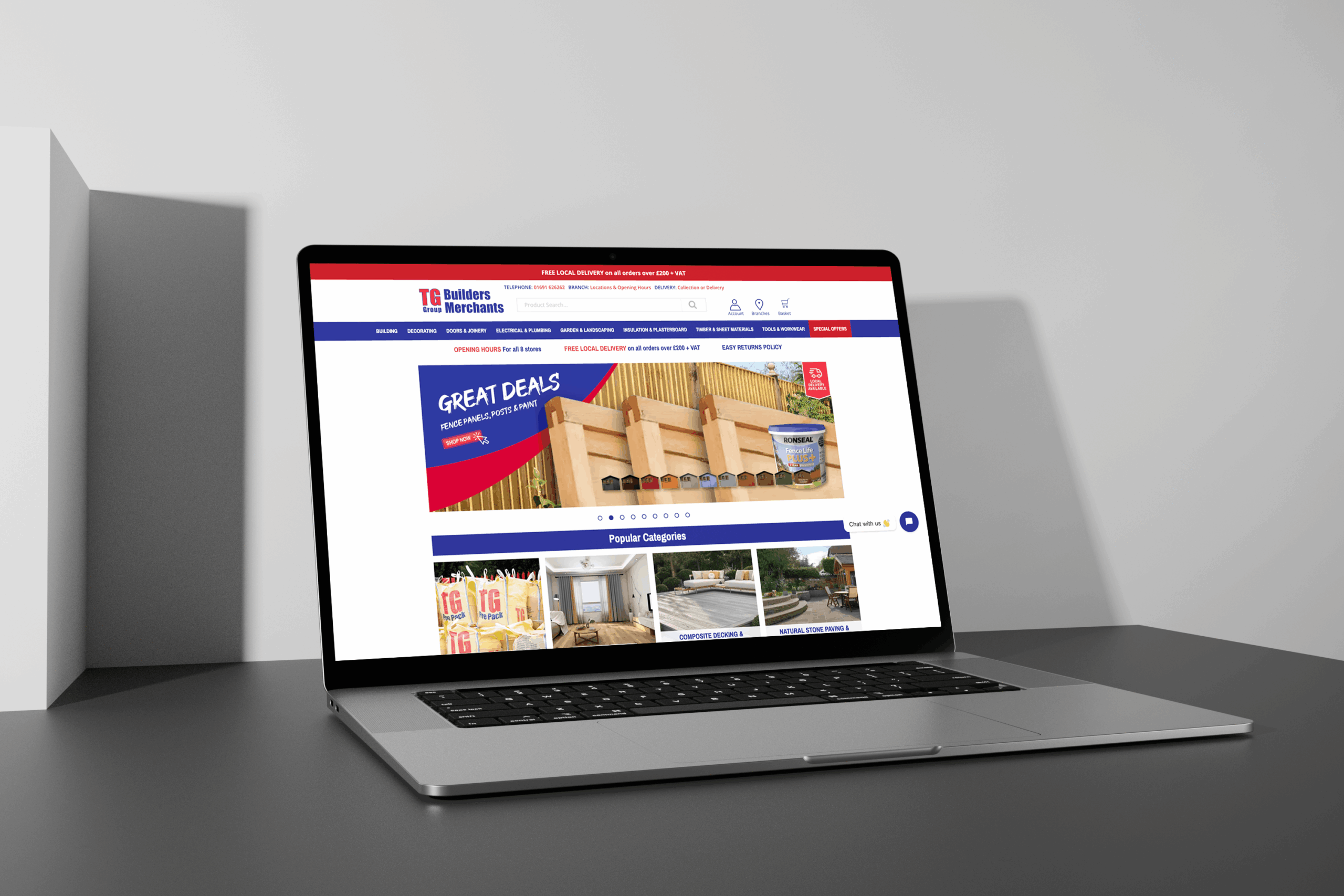 TG Builders Merchants Website Laptop Mockup
