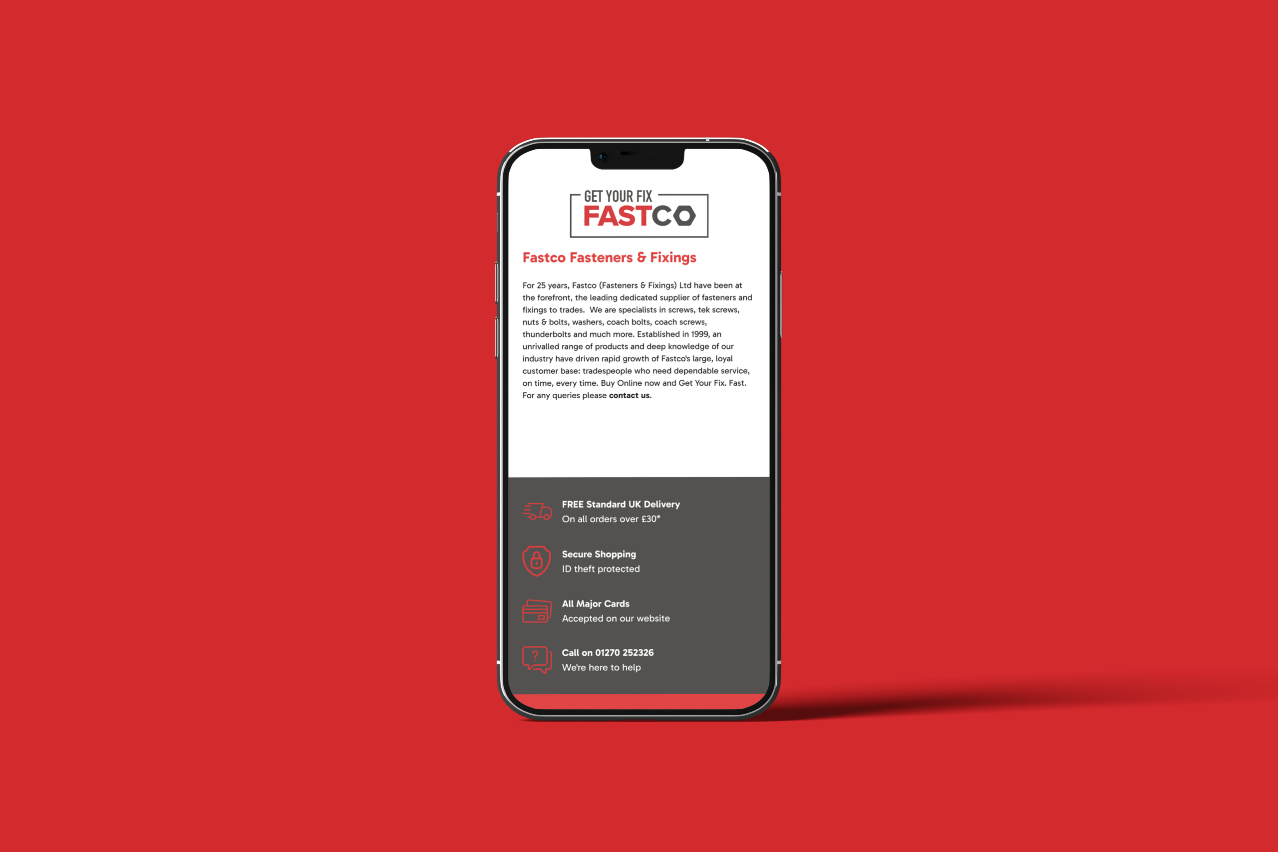 Fastco Fasteners & Fixings Website Mobile Mockup