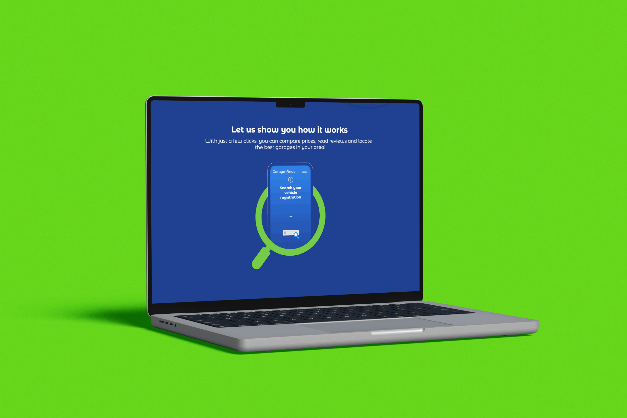 Garage Finder Website Laptop Mockup
