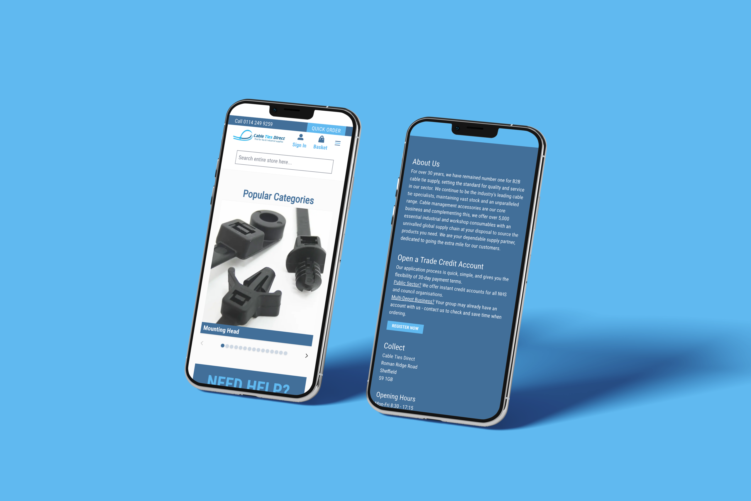 Cable Ties Direct Website Home and About Us Pages Mobile Mockup
