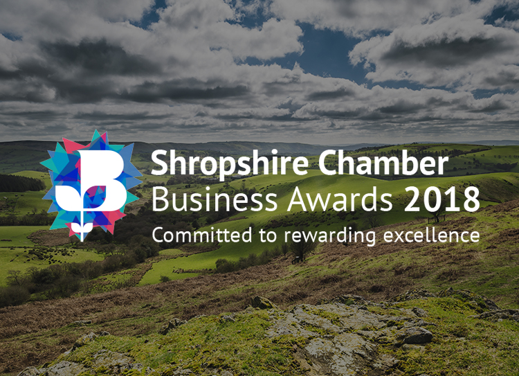 Shropshire Chamber Business Awards 2018 logo with rolling hills in the background