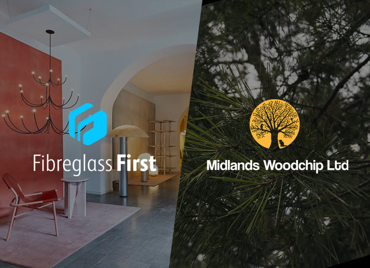 Fibreglass First logo with Midlands Woodchip logo
