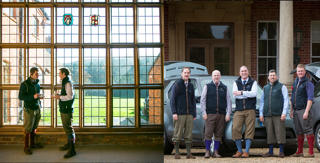 Verve Our Work Portfolio Criddle Men standing in front of stately home in shooting attire