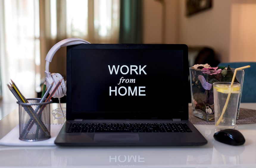 work from home text on laptop screen