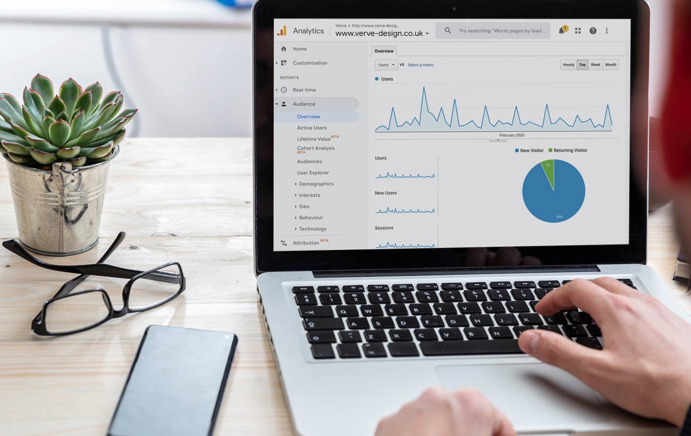 Verve News Articles Why Have An Agency Manage Your SEO? Laptop showing Google analytics