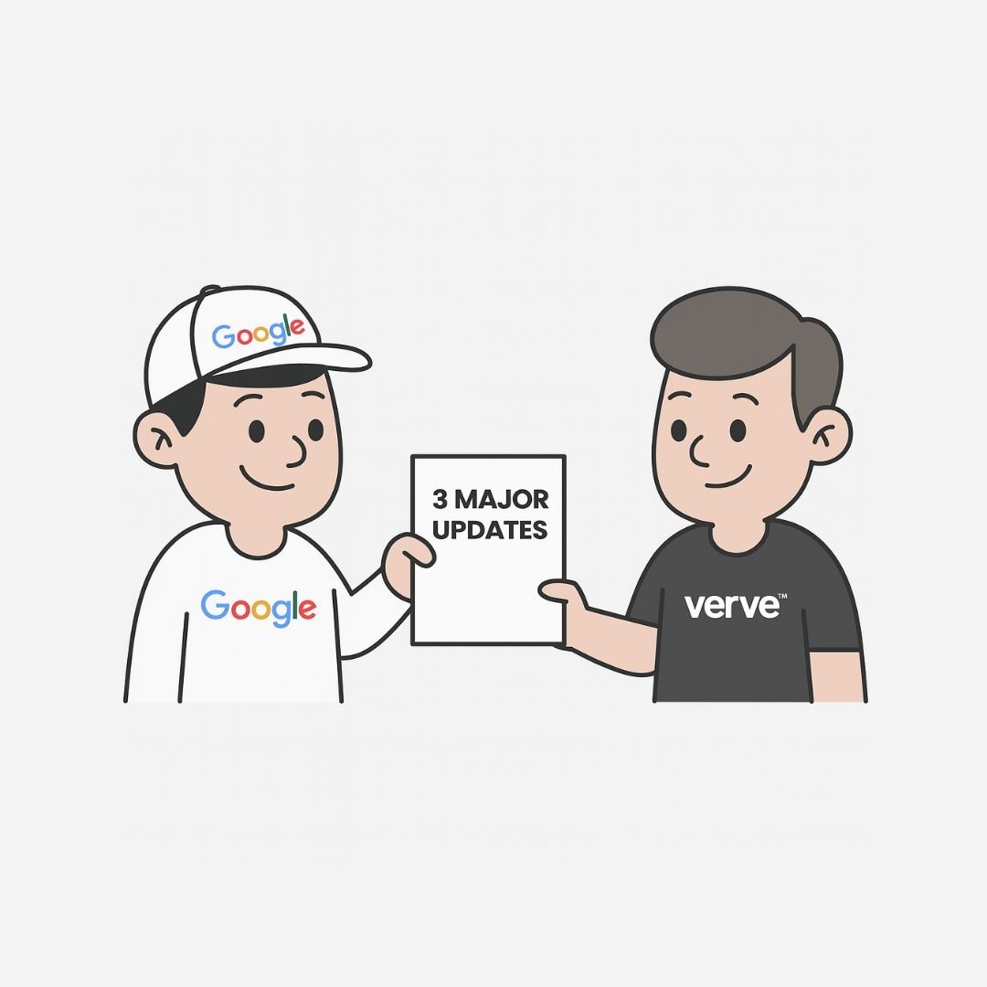 Cartoon image showing Google giving Verve Agency 3 New Google Ads updates