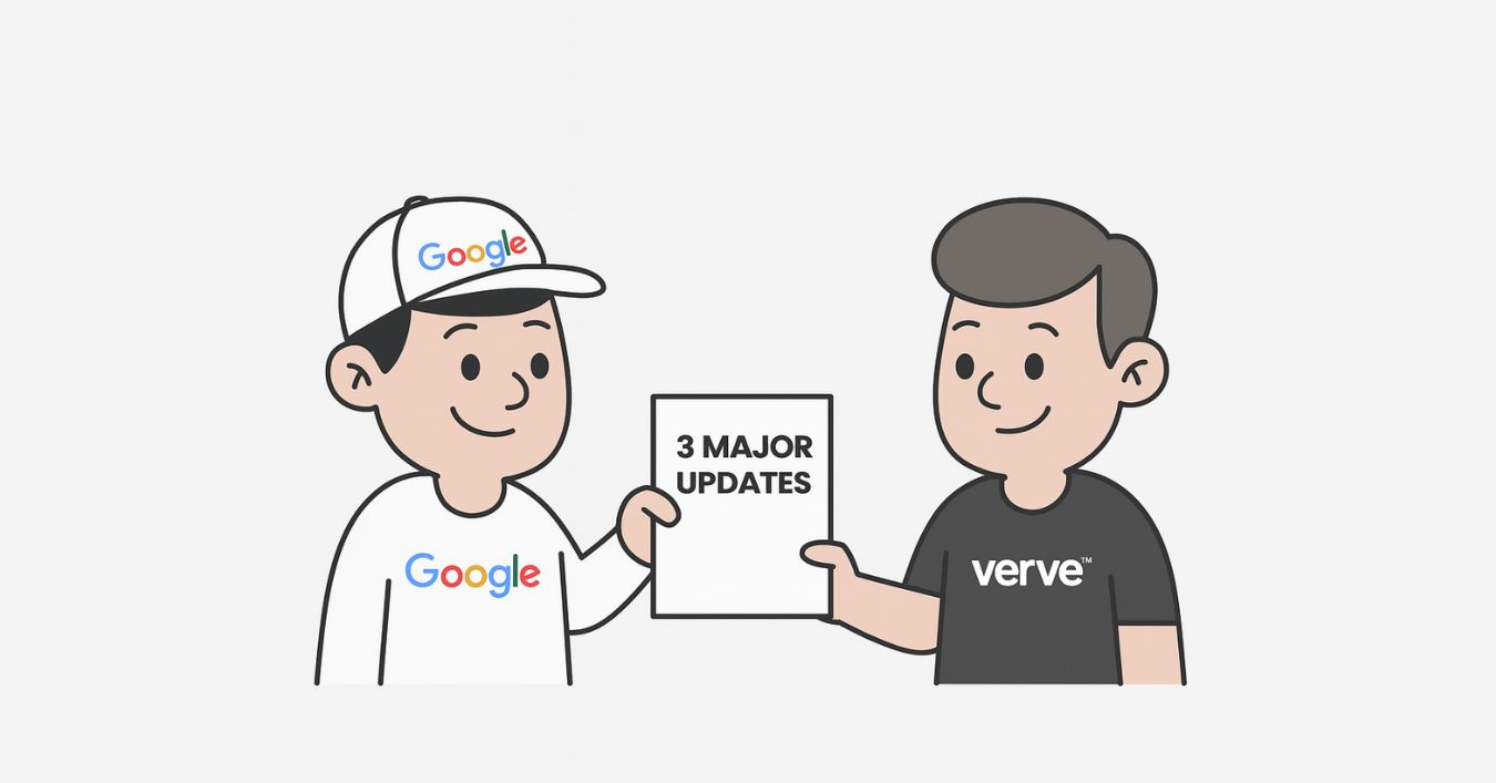 Cartoon image showing Google giving Verve Agency 3 New Google Ads updates
